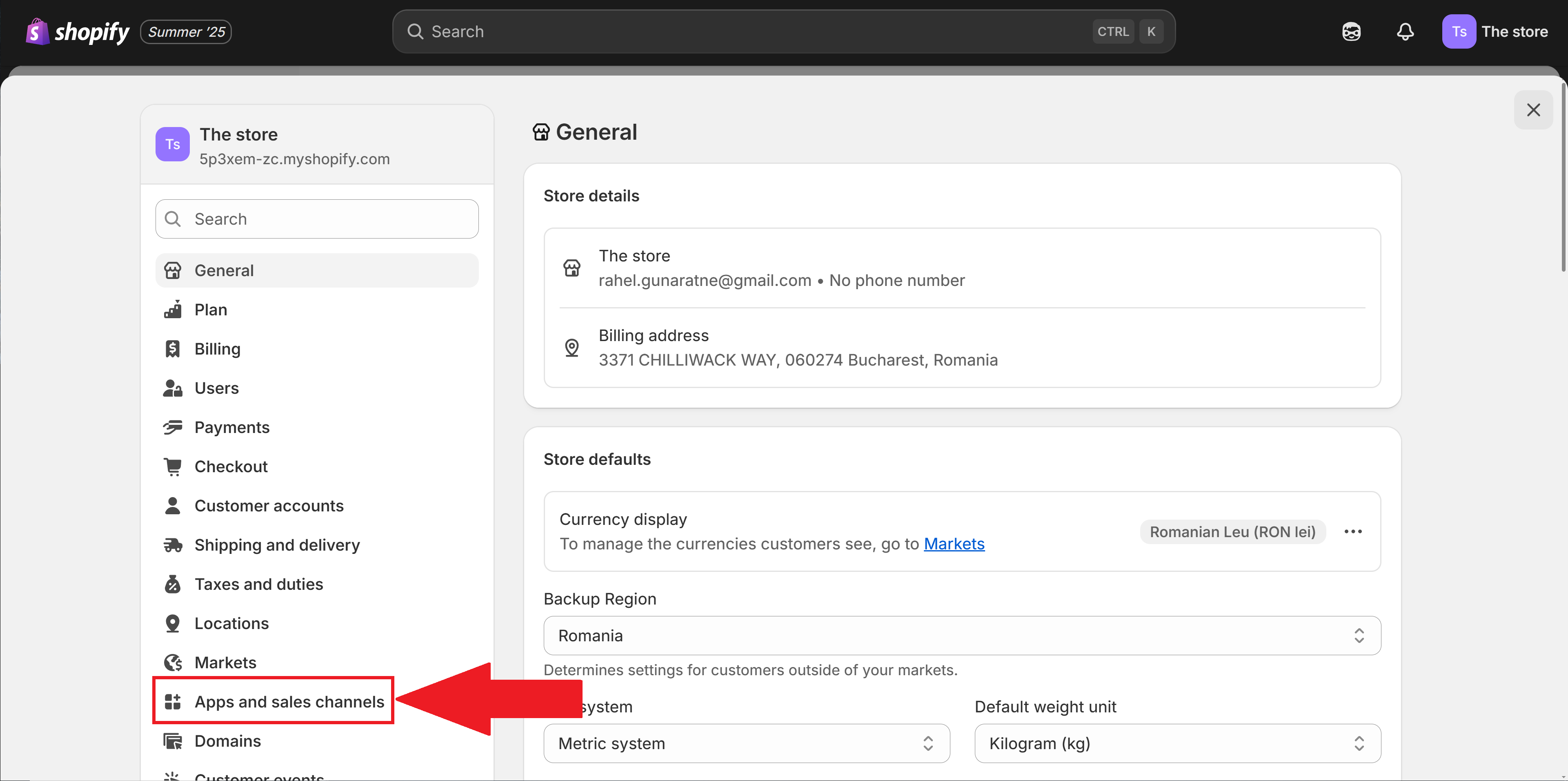Navigate to Apps and sales channels