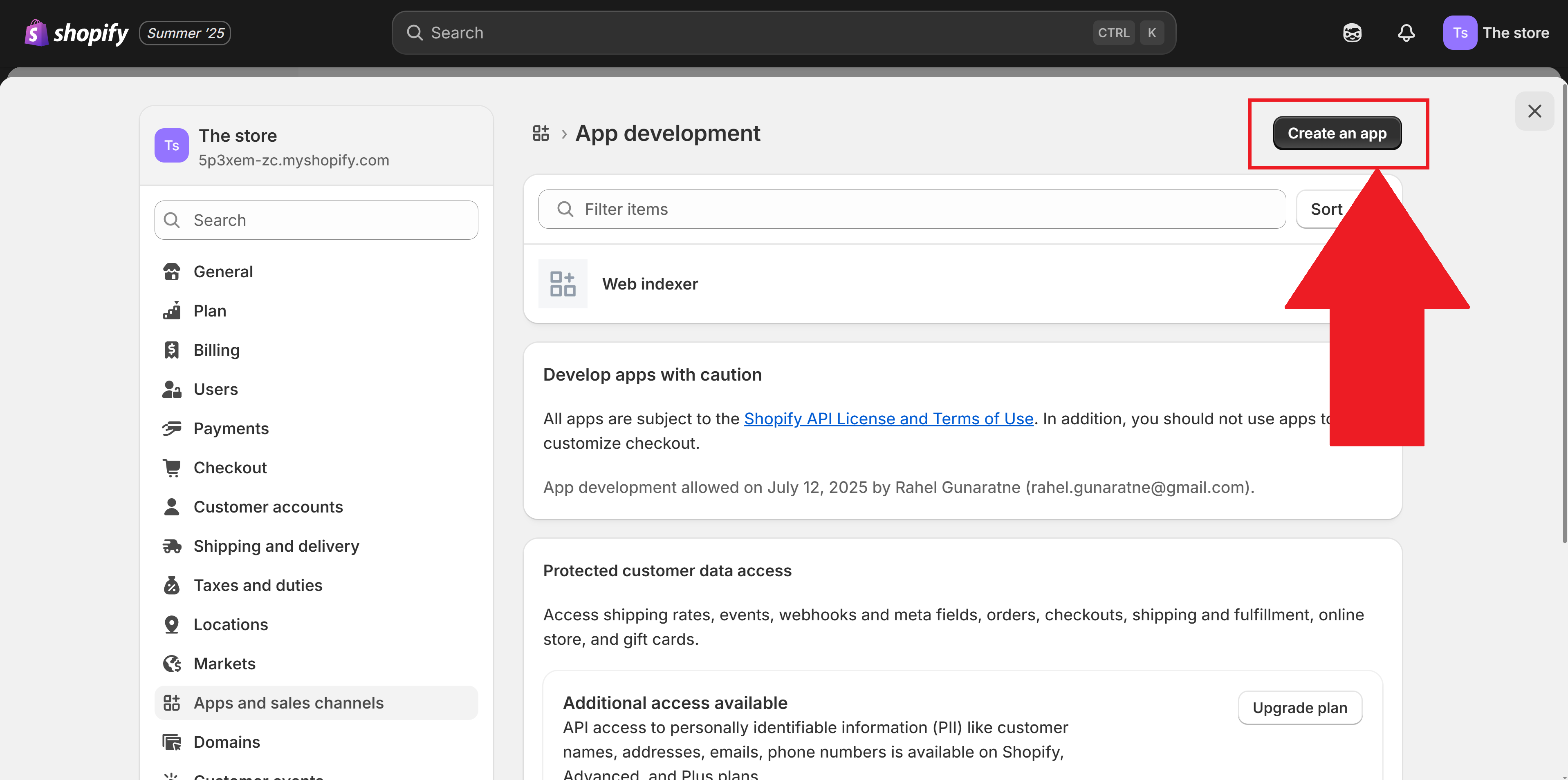 Create an App button