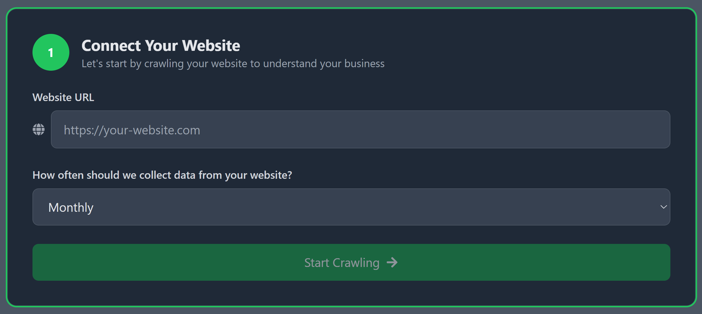 Step 1: Website URL input and crawl frequency selection